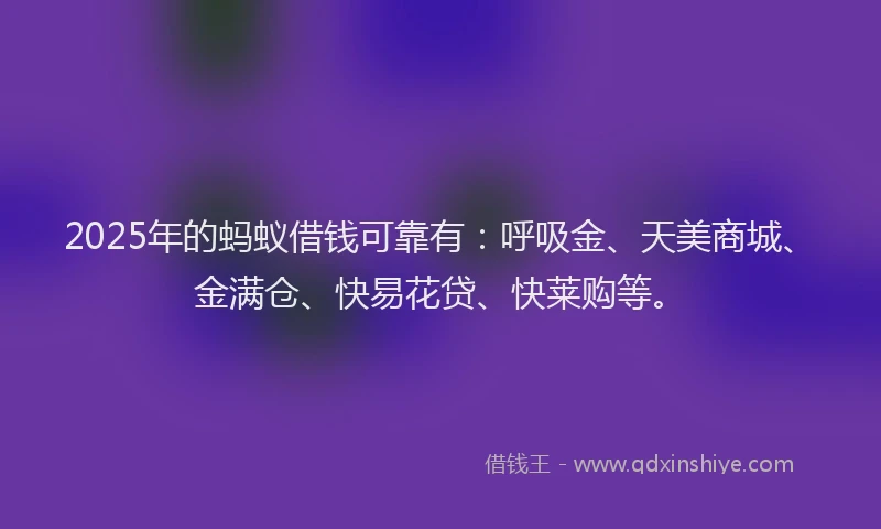 2025年的蚂蚁借钱可靠有：呼吸金、天美商城、金满仓、快易花贷、快莱购等。