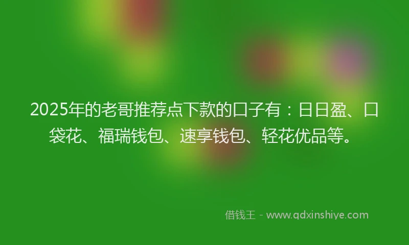 2025年的老哥推荐点下款的口子有：日日盈、口袋花、福瑞钱包、速享钱包、轻花优品等。