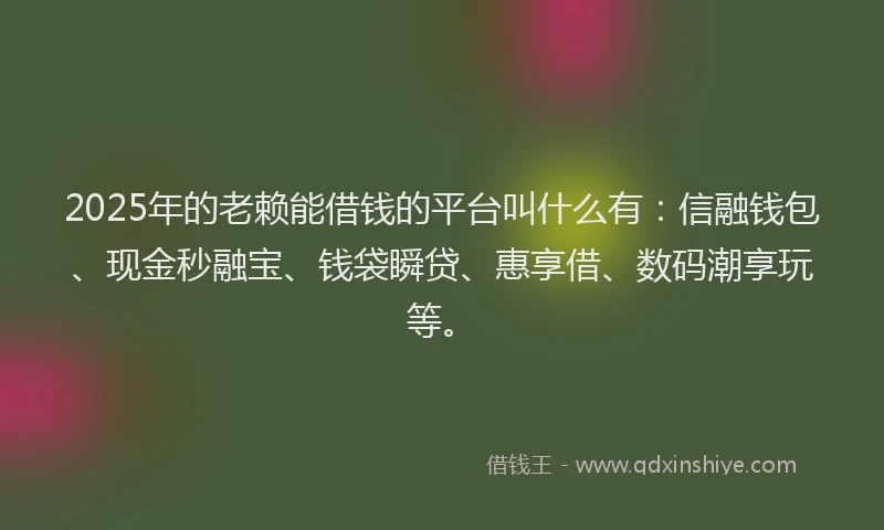 2025年的老赖能借钱的平台叫什么有：信融钱包、现金秒融宝、钱袋瞬贷、惠享借、数码潮享玩等。