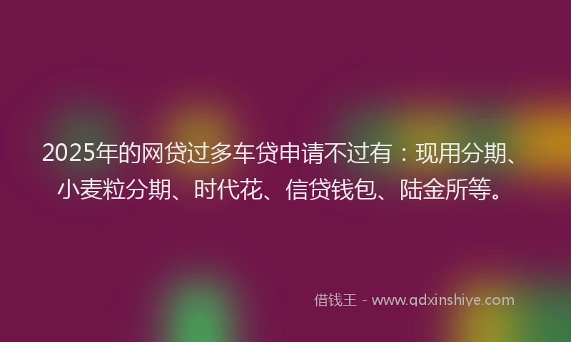 2025年的网贷过多车贷申请不过有：现用分期、小麦粒分期、时代花、信贷钱包、陆金所等。