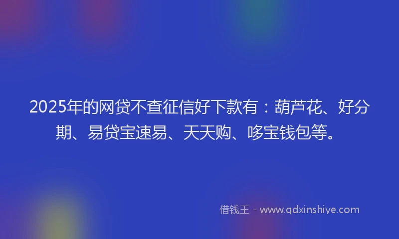 2025年的网贷不查征信好下款有：葫芦花、好分期、易贷宝速易、天天购、哆宝钱包等。