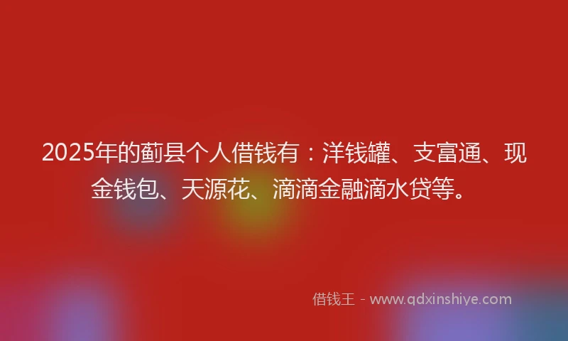 2025年的蓟县个人借钱有：洋钱罐、支富通、现金钱包、天源花、滴滴金融滴水贷等。
