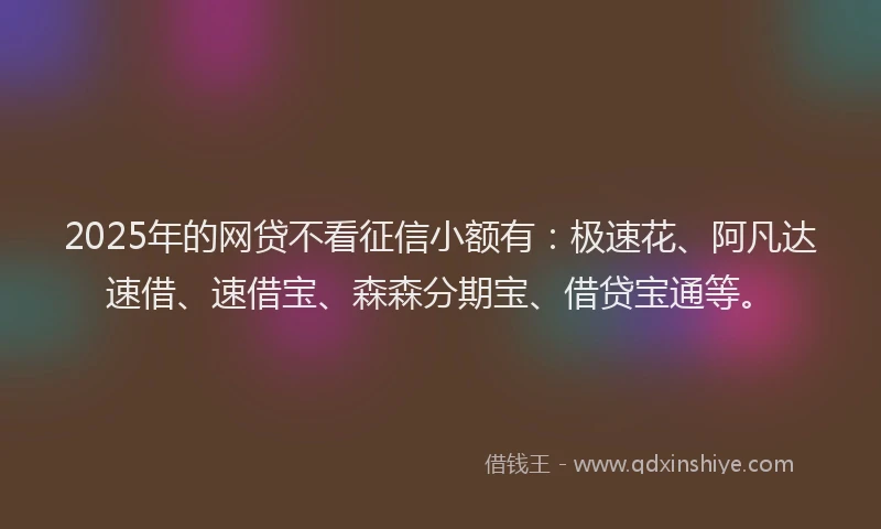 2025年的网贷不看征信小额有：极速花、阿凡达速借、速借宝、森森分期宝、借贷宝通等。
