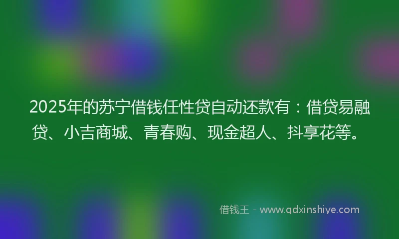 2025年的苏宁借钱任性贷自动还款有：借贷易融贷、小吉商城、青春购、现金超人、抖享花等。
