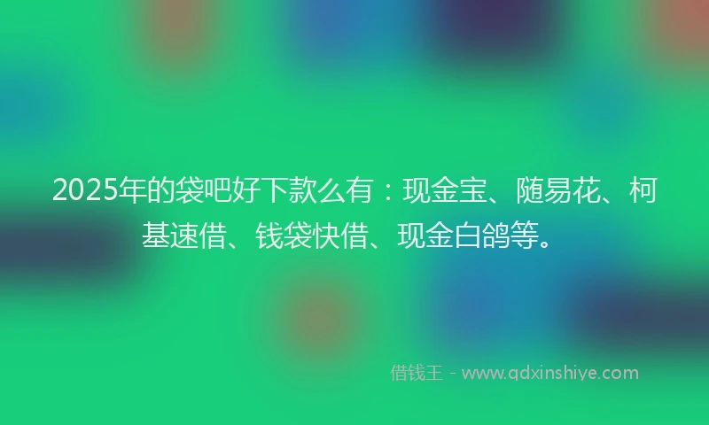 2025年的袋吧好下款么有：现金宝、随易花、柯基速借、钱袋快借、现金白鸽等。
