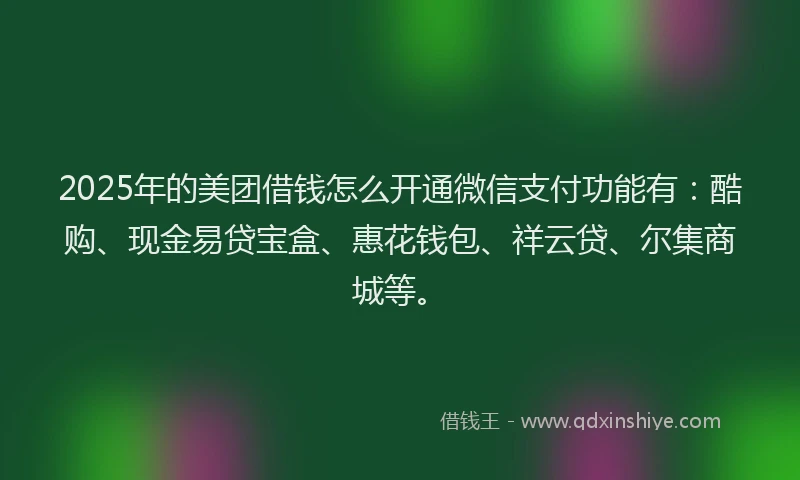 2025年的美团借钱怎么开通微信支付功能有：酷购、现金易贷宝盒、惠花钱包、祥云贷、尔集商城等。
