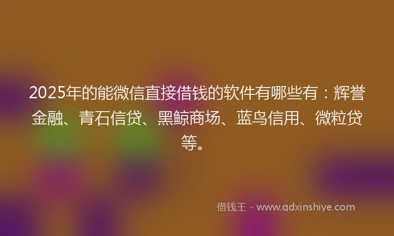 2025年的能微信直接借钱的软件有哪些有：辉誉金融、青石信贷、黑鲸商场、蓝鸟信用、微粒贷等。