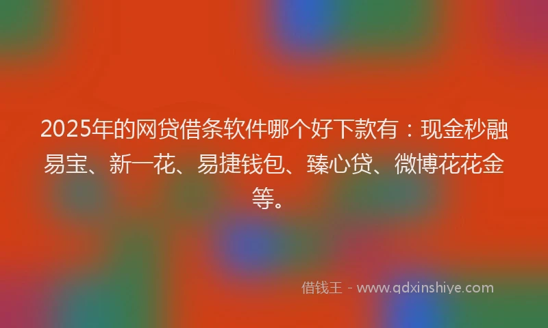 2025年的网贷借条软件哪个好下款有：现金秒融易宝、新一花、易捷钱包、臻心贷、微博花花金等。