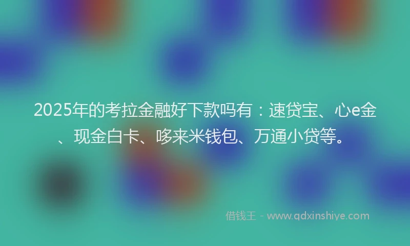 2025年的考拉金融好下款吗有：速贷宝、心e金、现金白卡、哆来米钱包、万通小贷等。