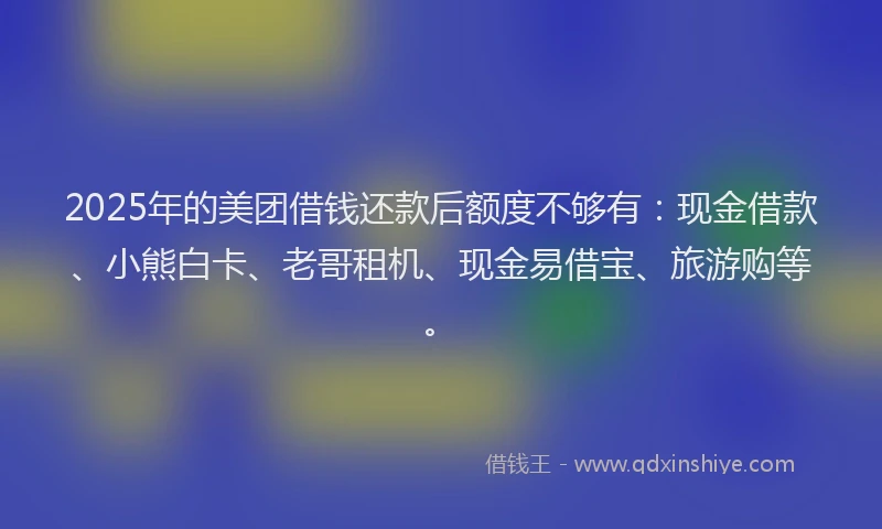 2025年的美团借钱还款后额度不够有：现金借款、小熊白卡、老哥租机、现金易借宝、旅游购等。