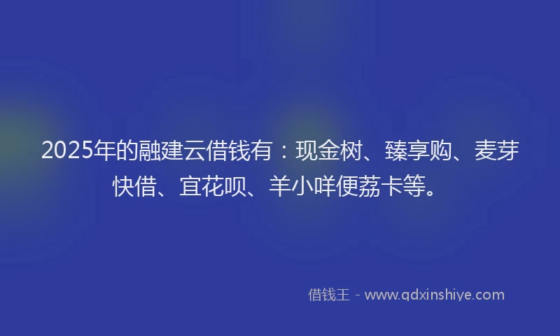 2025年的融建云借钱有：现金树、臻享购、麦芽快借、宜花呗、羊小咩便荔卡等。