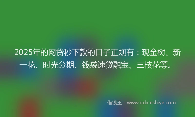2025年的网贷秒下款的口子正规有：现金树、新一花、时光分期、钱袋速贷融宝、三枝花等。