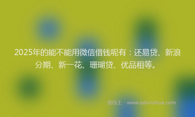 2025年的能不能用微信借钱呢有：还易贷、新浪分期、新一花、珊瑚贷、优品租等。