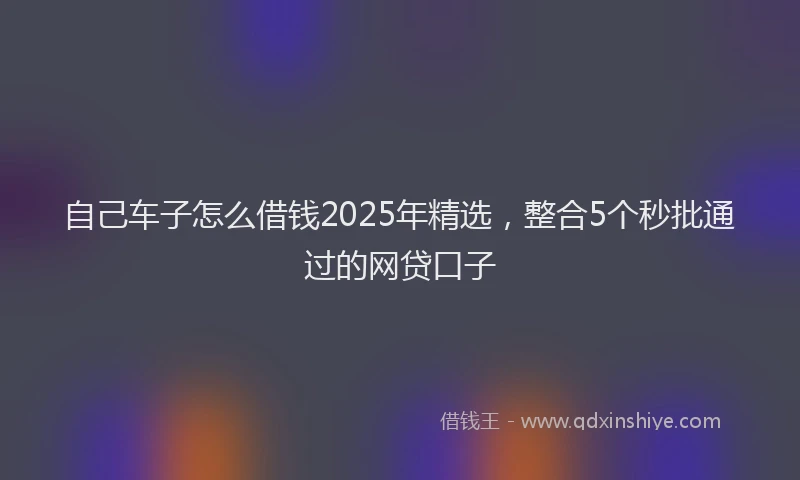 自己车子怎么借钱2025年精选，整合5个秒批通过的网贷口子