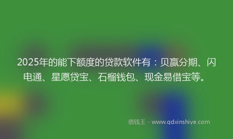 2025年的能下额度的贷款软件有：贝赢分期、闪电通、星愿贷宝、石榴钱包、现金易借宝等。