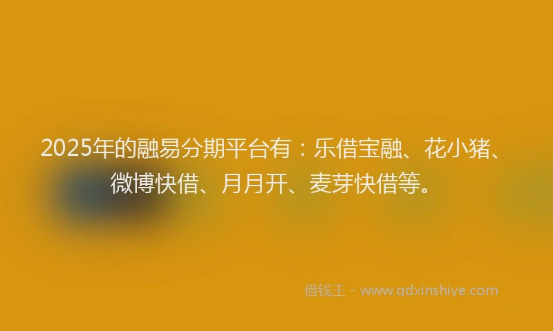 2025年的融易分期平台有：乐借宝融、花小猪、微博快借、月月开、麦芽快借等。