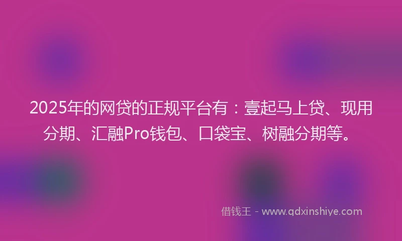 2025年的网贷的正规平台有：壹起马上贷、现用分期、汇融Pro钱包、口袋宝、树融分期等。