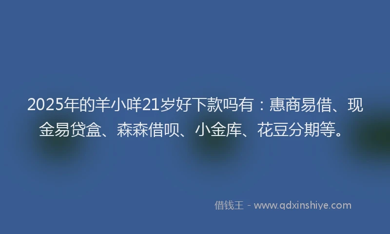 2025年的羊小咩21岁好下款吗有：惠商易借、现金易贷盒、森森借呗、小金库、花豆分期等。