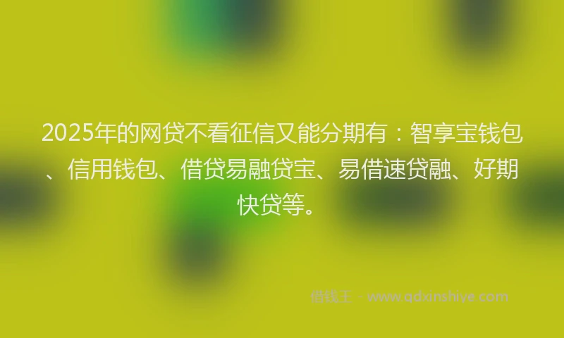 2025年的网贷不看征信又能分期有：智享宝钱包、信用钱包、借贷易融贷宝、易借速贷融、好期快贷等。