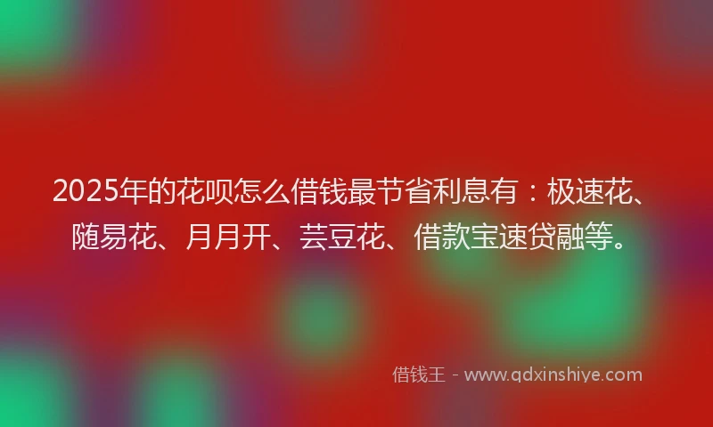 2025年的花呗怎么借钱最节省利息有：极速花、随易花、月月开、芸豆花、借款宝速贷融等。
