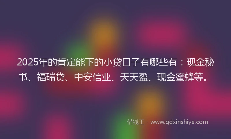 2025年的肯定能下的小贷口子有哪些有：现金秘书、福瑞贷、中安信业、天天盈、现金蜜蜂等。