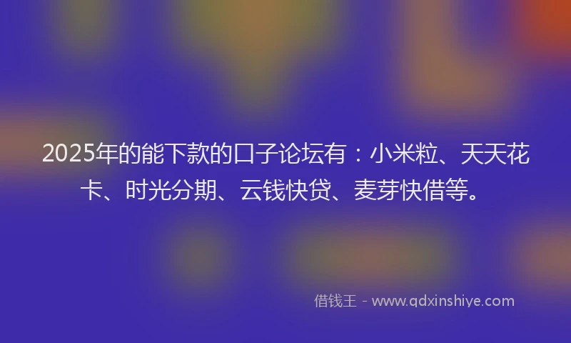 2025年的能下款的口子论坛有：小米粒、天天花卡、时光分期、云钱快贷、麦芽快借等。