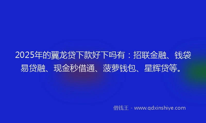 2025年的翼龙贷下款好下吗有：招联金融、钱袋易贷融、现金秒借通、菠萝钱包、星辉贷等。