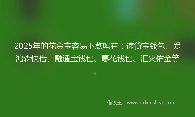 2025年的花金宝容易下款吗有：速贷宝钱包、爱鸿森快借、融通宝钱包、惠花钱包、汇火佑金等。