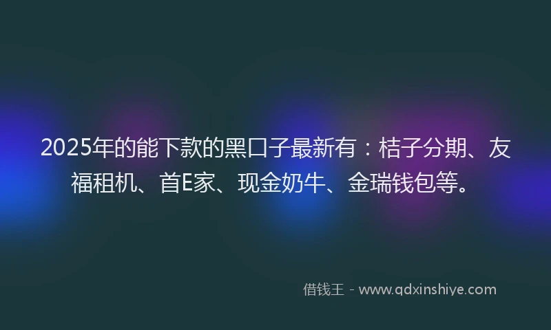 2025年的能下款的黑口子最新有：桔子分期、友福租机、首E家、现金奶牛、金瑞钱包等。