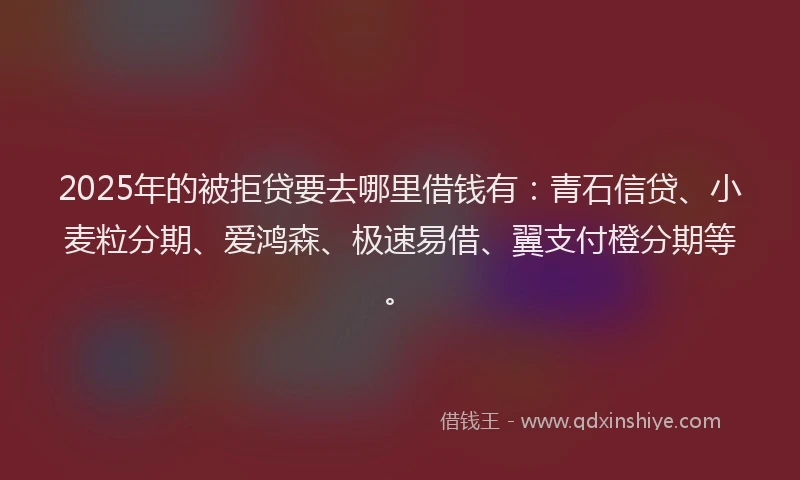 2025年的被拒贷要去哪里借钱有：青石信贷、小麦粒分期、爱鸿森、极速易借、翼支付橙分期等。
