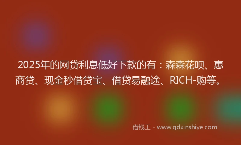 2025年的网贷利息低好下款的有：森森花呗、惠商贷、现金秒借贷宝、借贷易融途、RICH-购等。