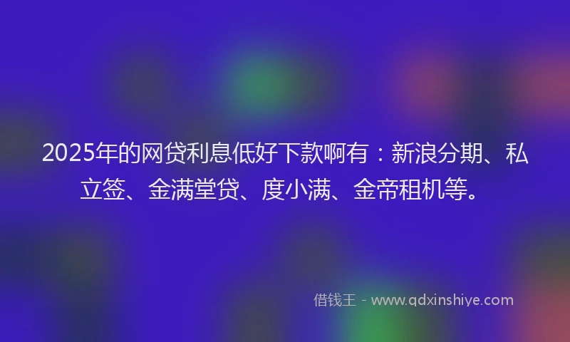 2025年的网贷利息低好下款啊有：新浪分期、私立签、金满堂贷、度小满、金帝租机等。