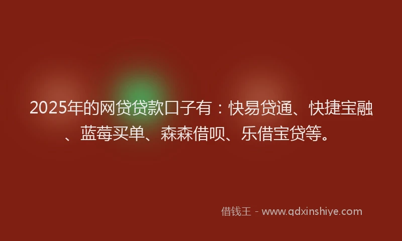 2025年的网贷贷款口子有：快易贷通、快捷宝融、蓝莓买单、森森借呗、乐借宝贷等。