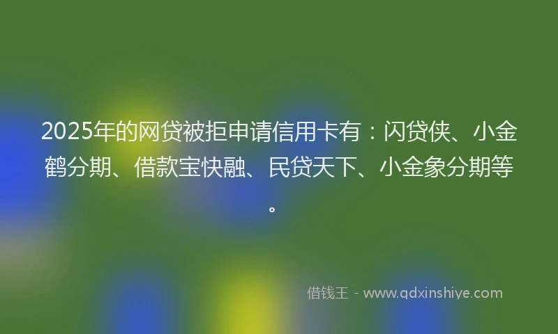 2025年的网贷被拒申请信用卡有：闪贷侠、小金鹤分期、借款宝快融、民贷天下、小金象分期等。