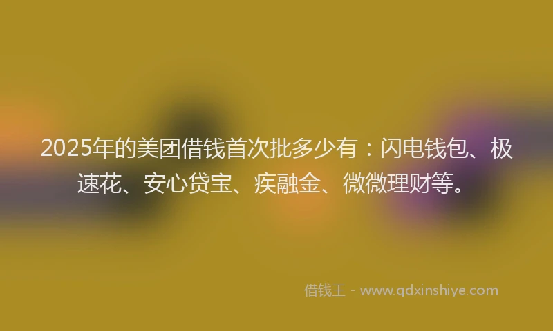 2025年的美团借钱首次批多少有：闪电钱包、极速花、安心贷宝、疾融金、微微理财等。