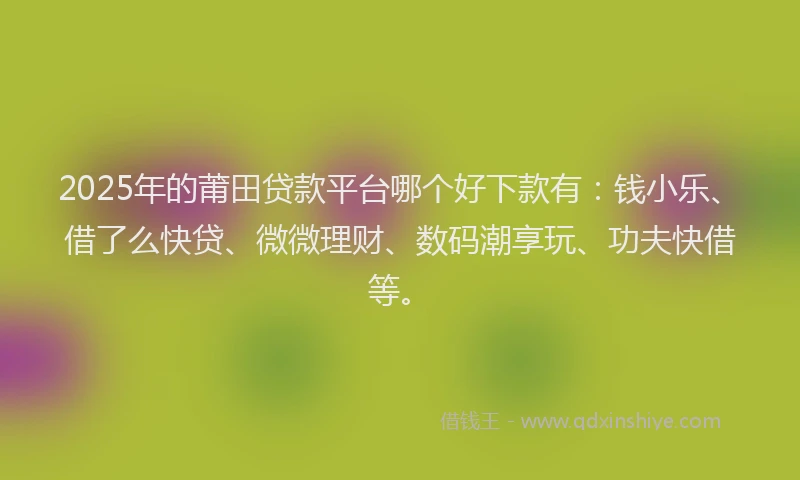 2025年的莆田贷款平台哪个好下款有：钱小乐、借了么快贷、微微理财、数码潮享玩、功夫快借等。