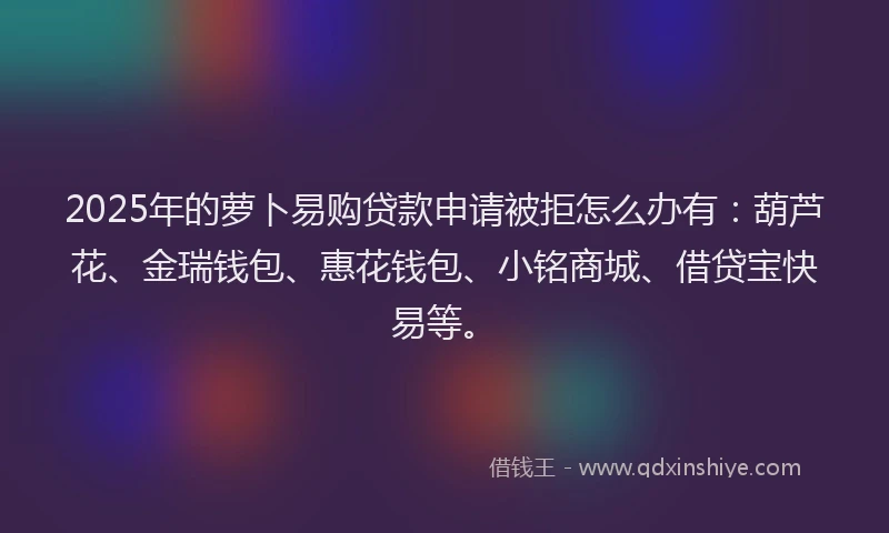 2025年的萝卜易购贷款申请被拒怎么办有：葫芦花、金瑞钱包、惠花钱包、小铭商城、借贷宝快易等。