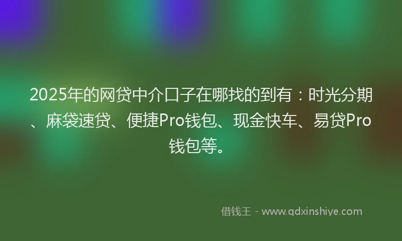 2025年的网贷中介口子在哪找的到有：时光分期、麻袋速贷、便捷Pro钱包、现金快车、易贷Pro钱包等。