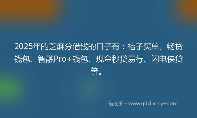 2025年的芝麻分借钱的口子有：桔子买单、畅贷钱包、智融Pro+钱包、现金秒贷易行、闪电侠贷等。