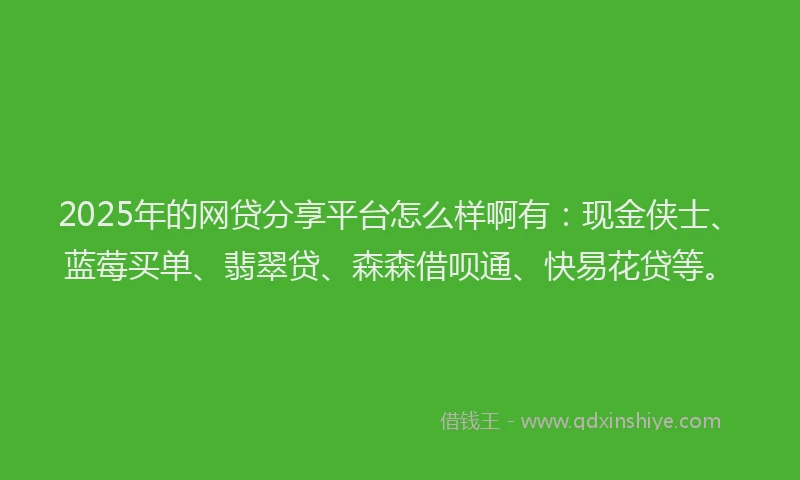 2025年的网贷分享平台怎么样啊有：现金侠士、蓝莓买单、翡翠贷、森森借呗通、快易花贷等。