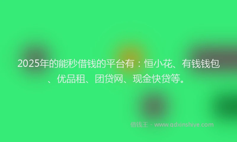 2025年的能秒借钱的平台有：恒小花、有钱钱包、优品租、团贷网、现金快贷等。