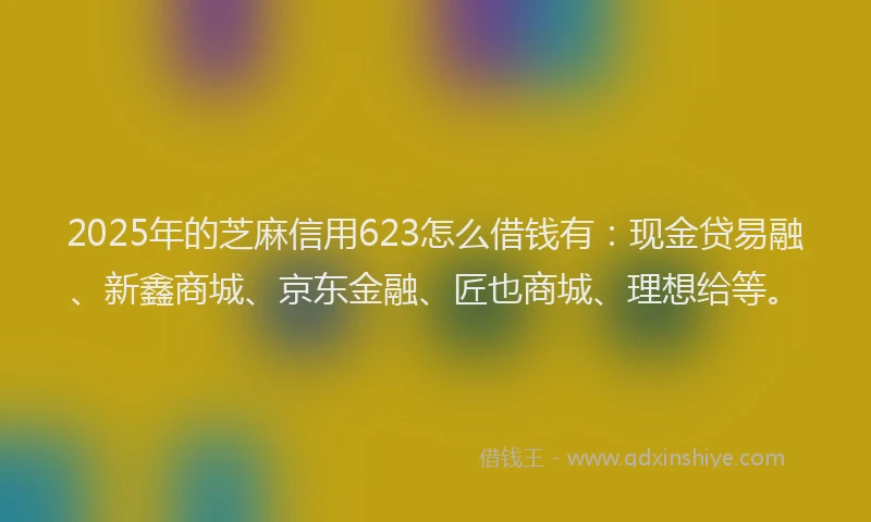 2025年的芝麻信用623怎么借钱有：现金贷易融、新鑫商城、京东金融、匠也商城、理想给等。