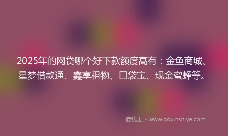 2025年的网贷哪个好下款额度高有：金鱼商城、星梦借款通、鑫享租物、口袋宝、现金蜜蜂等。