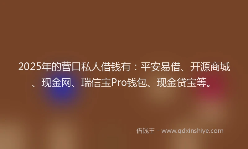 2025年的营口私人借钱有：平安易借、开源商城、现金网、瑞信宝Pro钱包、现金贷宝等。
