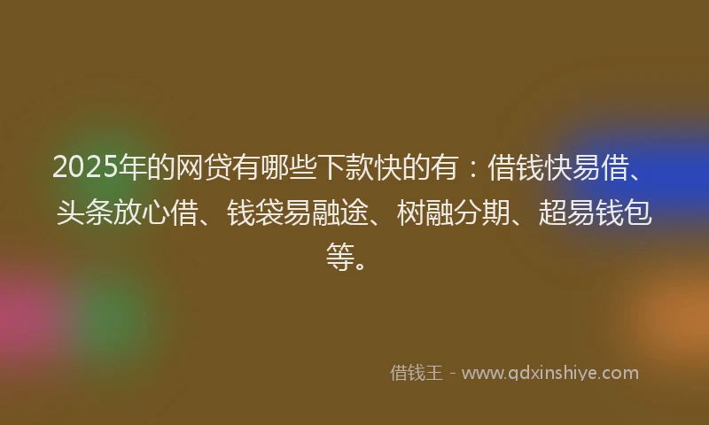 2025年的网贷有哪些下款快的有：借钱快易借、头条放心借、钱袋易融途、树融分期、超易钱包等。