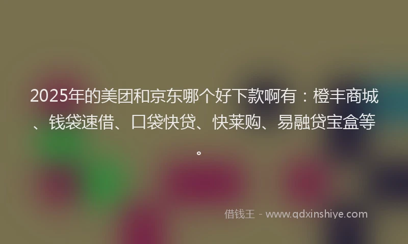 2025年的美团和京东哪个好下款啊有：橙丰商城、钱袋速借、口袋快贷、快莱购、易融贷宝盒等。