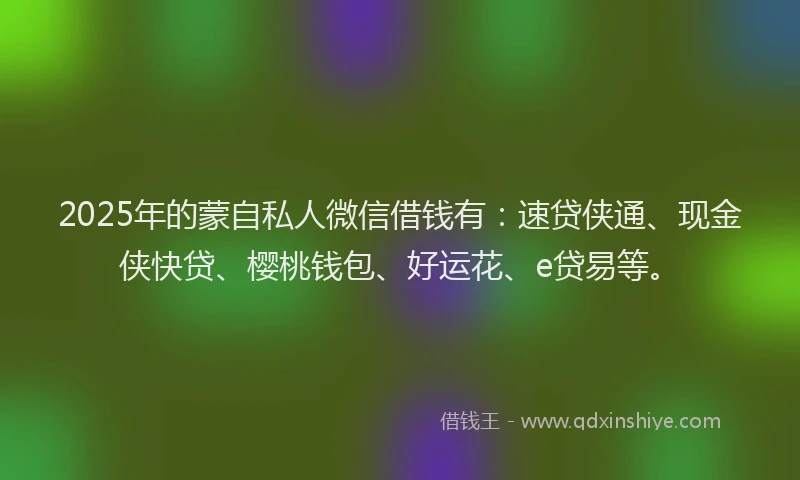 2025年的蒙自私人微信借钱有：速贷侠通、现金侠快贷、樱桃钱包、好运花、e贷易等。