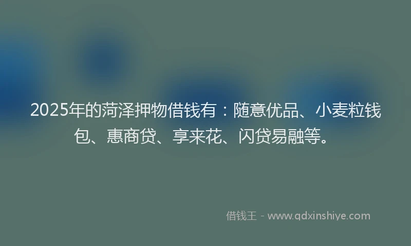 2025年的菏泽押物借钱有：随意优品、小麦粒钱包、惠商贷、享来花、闪贷易融等。