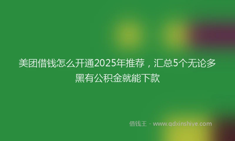 美团借钱怎么开通2025年推荐，汇总5个无论多黑有公积金就能下款