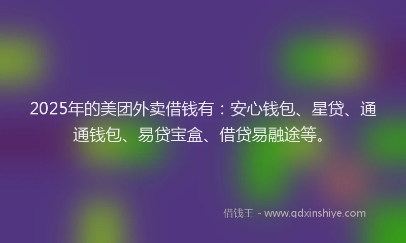 2025年的美团外卖借钱有：安心钱包、星贷、通通钱包、易贷宝盒、借贷易融途等。